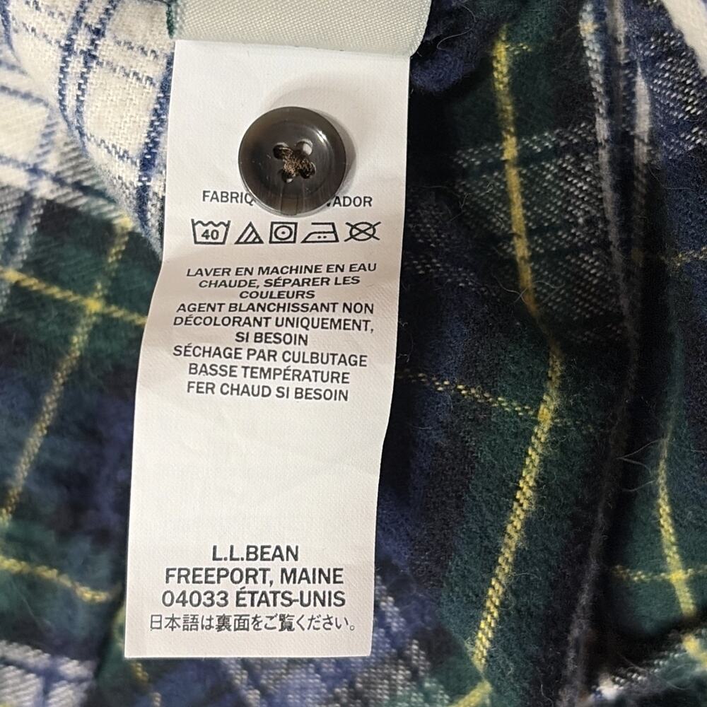 LL Bean Womens Slightly Fitted Flannel Shirt Green blue Yellow White Plaid M - Picture 6 of 6